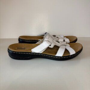 Clarks Collection Leisa Bora White Leather Slip On Sandals Womens 10 Adjustable